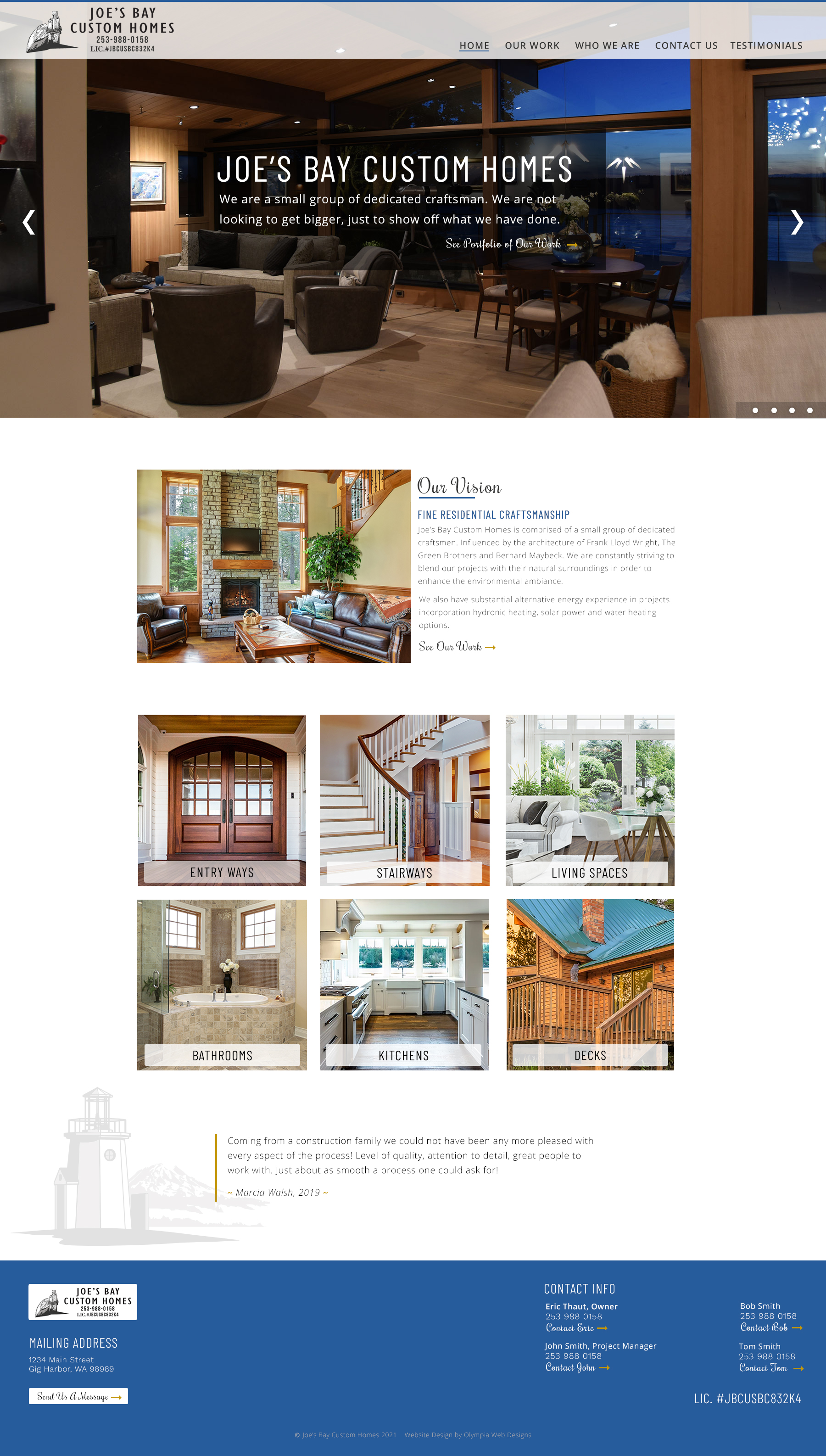 Joe's Bay Custom Homes - Home Page Design Mockup