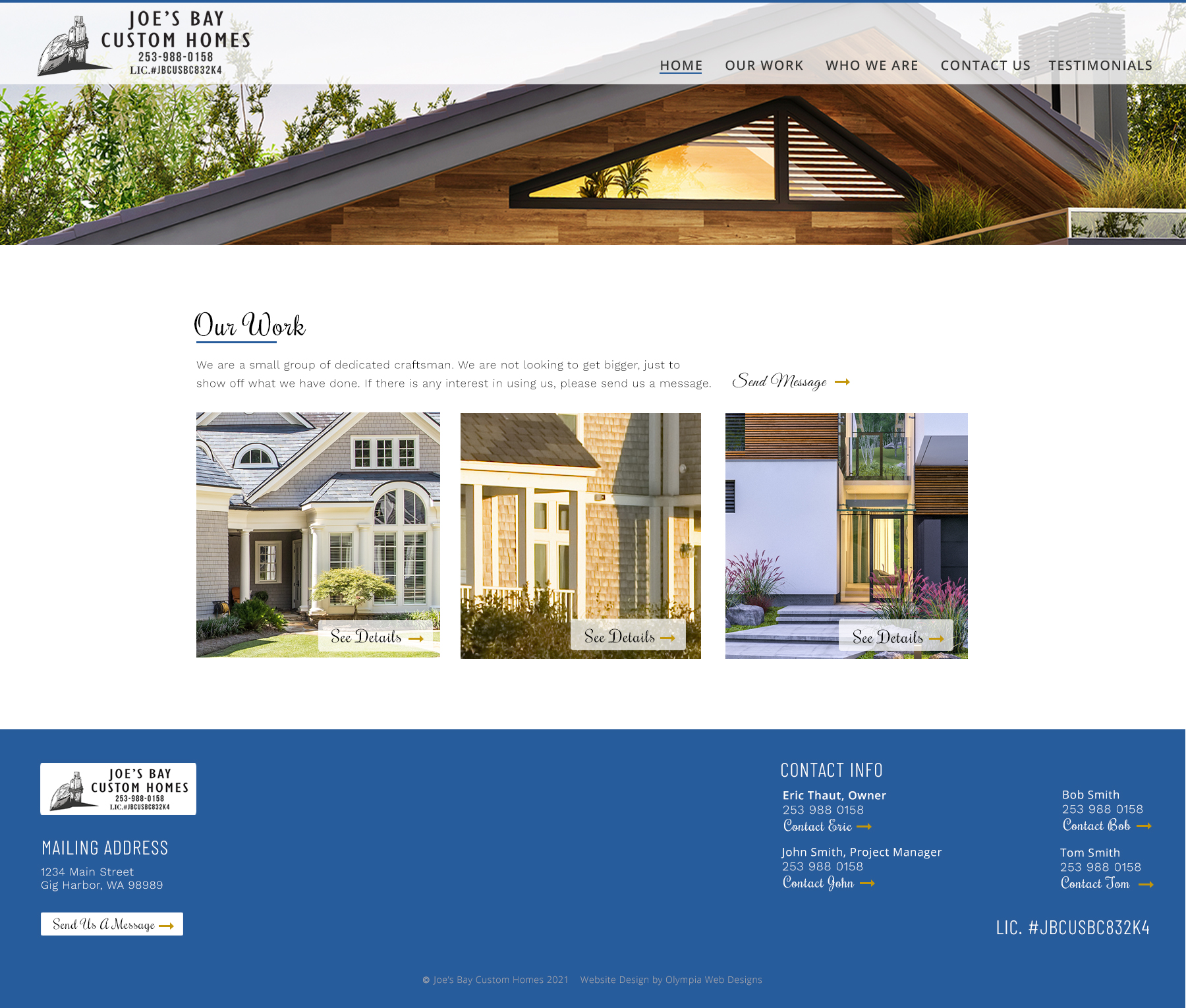 Joe's Bay Custom Homes - Interior Page Design Mockup