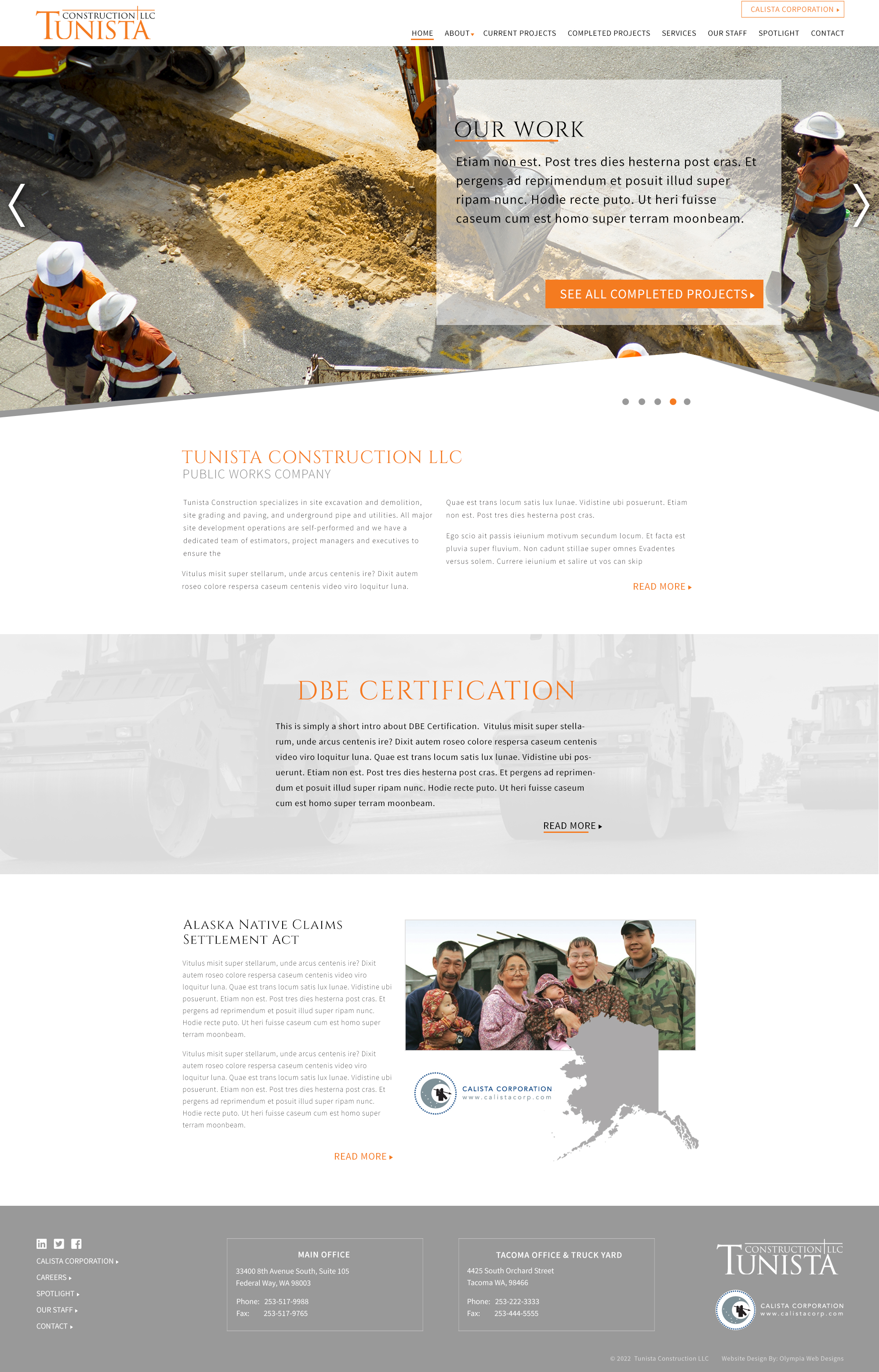 Tunista Construction LLC - Home Page Design Mockup